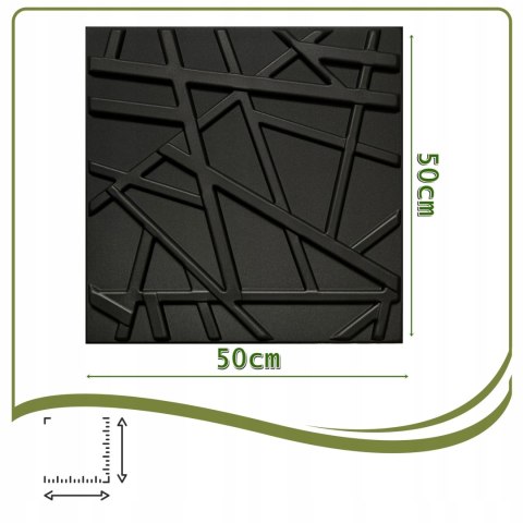 Kaseton Ścienny Sufitowy 3D Czarny Panele Ścienne 50x50 0,25m2 LINE