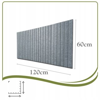 PANELE ścienne 3D LAMELE filcowe naklejka 60x120cm filc SZARA 38 + PINEZKI